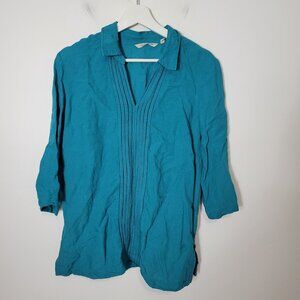 Soft Surroundings Size S Camellia Pullover Tunic Teal 3/4 Sleeve Linen B…